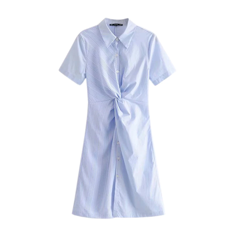 

Women Elegant Striped Patchwork Midi Dress Button Design Female Casual Chic Shirt Dresses FFZYQ284