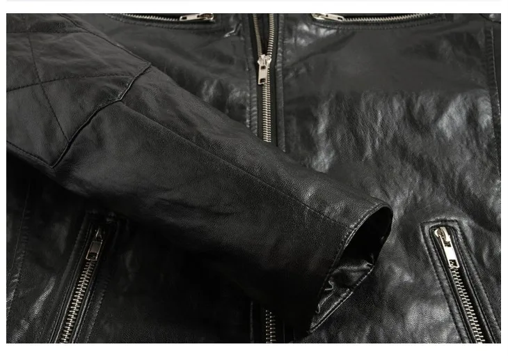 Для мужчин куртка из искусственной кожи Кожаные Мотоциклетные зима-осень Slim Fit Мода Винтаж молния мужской пальто Байкер Черный Цвет плюс
