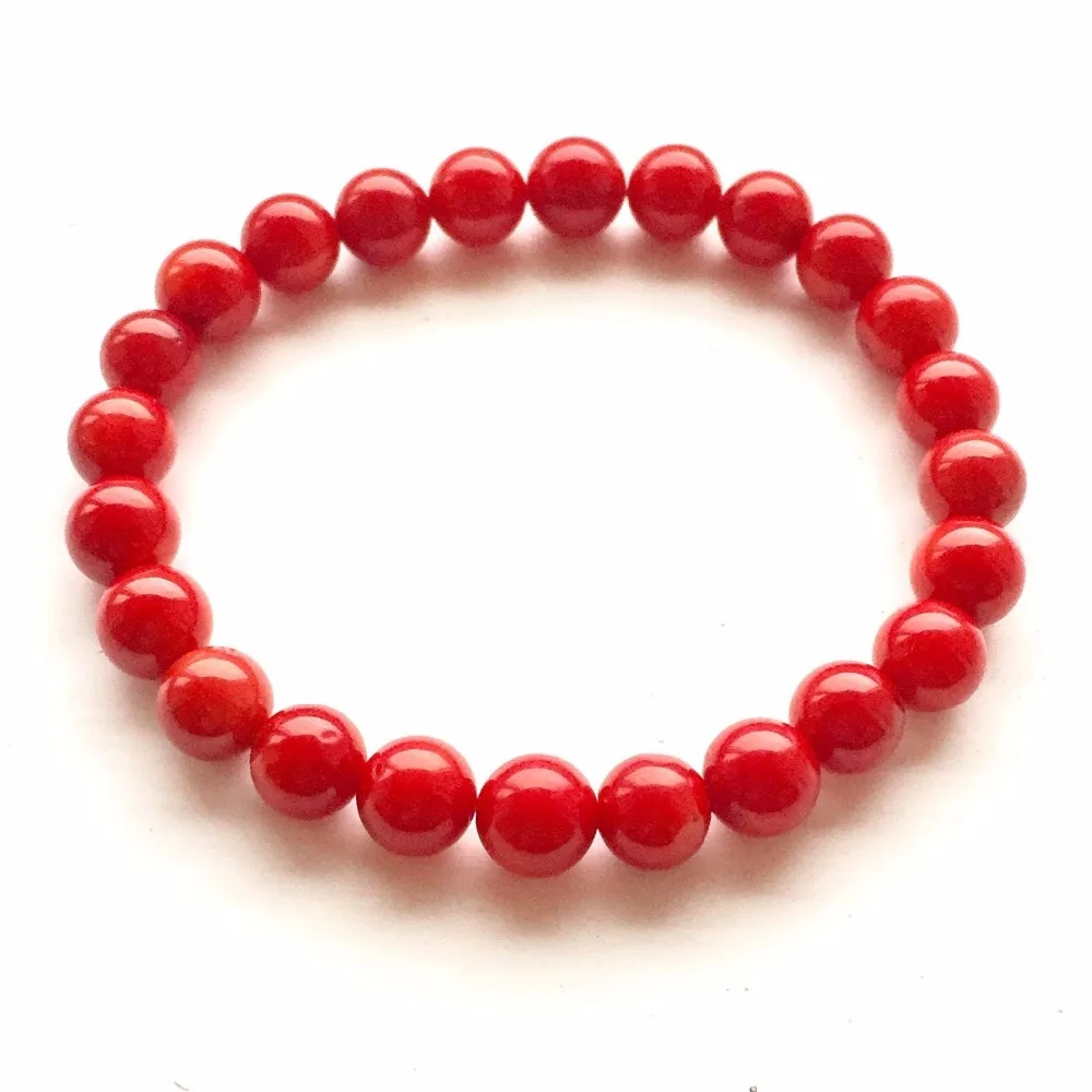 6-12mm Red Coral Bracelet Elasticated Natural Healing Stone Chakra Reiki Bracelet  pulseira feminina