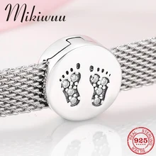Мода 925 стерлингового серебра Прекрасные Детские лапки хрустальные CZ шармы-клипсы бусины ювелирные изделия изготовление Fit отражение талисманы браслет