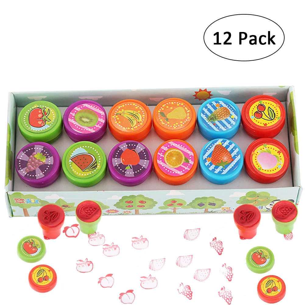 12pcs/lot New Arrival Children Stamps Toy Environmentally Friendly Painting Ink pad Toy Scrapbooking Cartoon Seal Stamps Toys