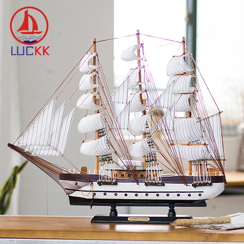 LUCKK 60 см средиземноморская парусная лодка деревянная модель ручной работы ретро корабль Статуэтка домашнее украшение интерьера ремесло морской орнамент