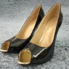 Femmes Stiletto mince fer à talons hauts pompes Sexy Peep Toe noir brevet mode fête de mariée balle bureau dame chaussures 3845-a3 ► Photo 2/6
