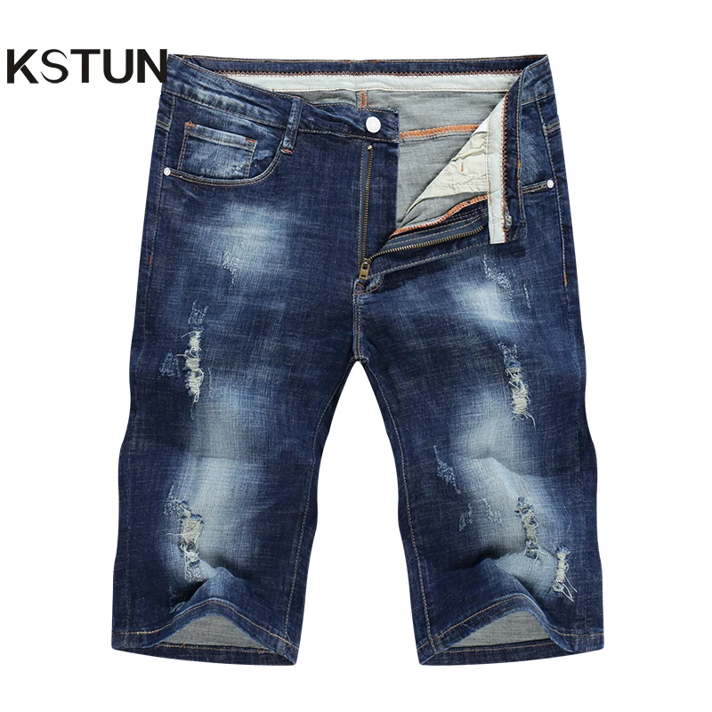 Beste KSTUN Jeans heren stretch shorts gescheurd gescheurd verontruste denim broek cargo jeans skinny joggers knie lengte broek justin peppe