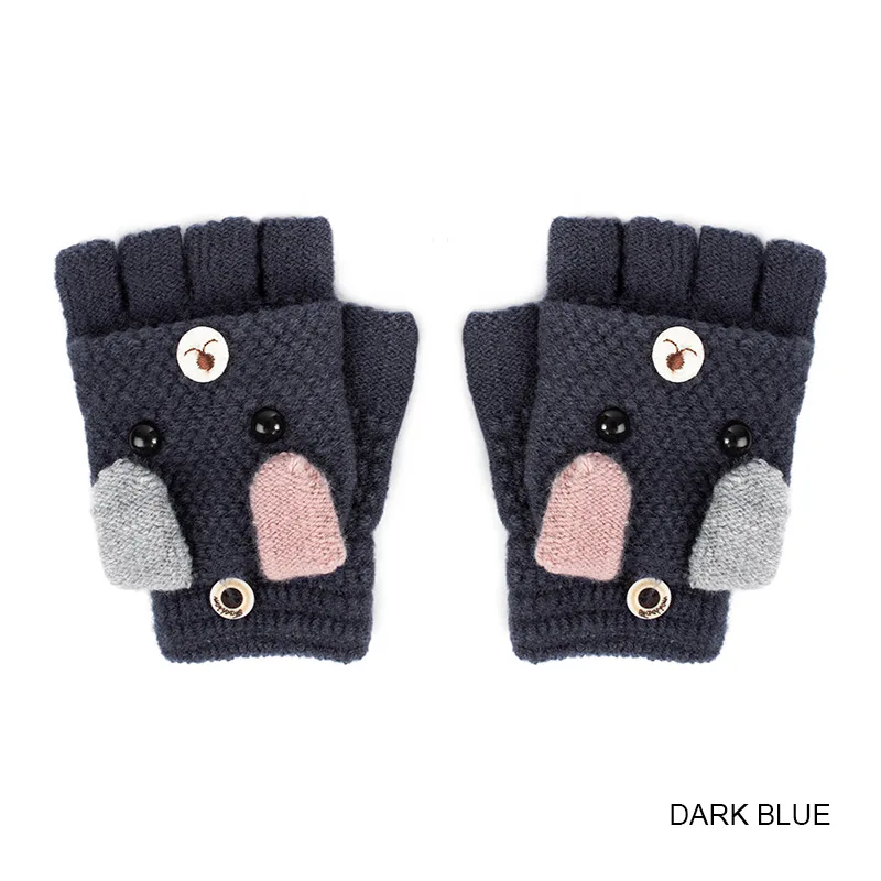 REAKIDS/Новинка; детские вязаные перчатки с отворотами; милые детские варежки; милые детские теплые перчатки; зимние варежки с отворотами для девочек и мальчиков - Color: Dark blue