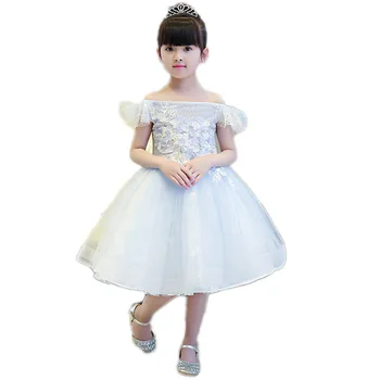 

Children New Elegant Kids Birthday Evening Party Princess Dresses Ball Gown Dress Girls Fashion Shoulderless Pageant Dress E144