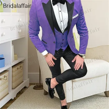 

Bridalaffair Male Wedding Prom Suit Dark Violet Slim Fit Tuxedo Men Formal Business Work Wear Suits 3Pcs Set (Jacket+Pants+Vest)