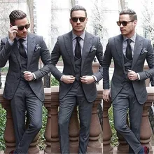 Формальный серый индивидуальный заказ свадебные костюмы для мужчин 3 шт.(куртка+ жилет+ брюки) Жених выпускного вечера Masculino Trajes De Hombre Блейзер 152