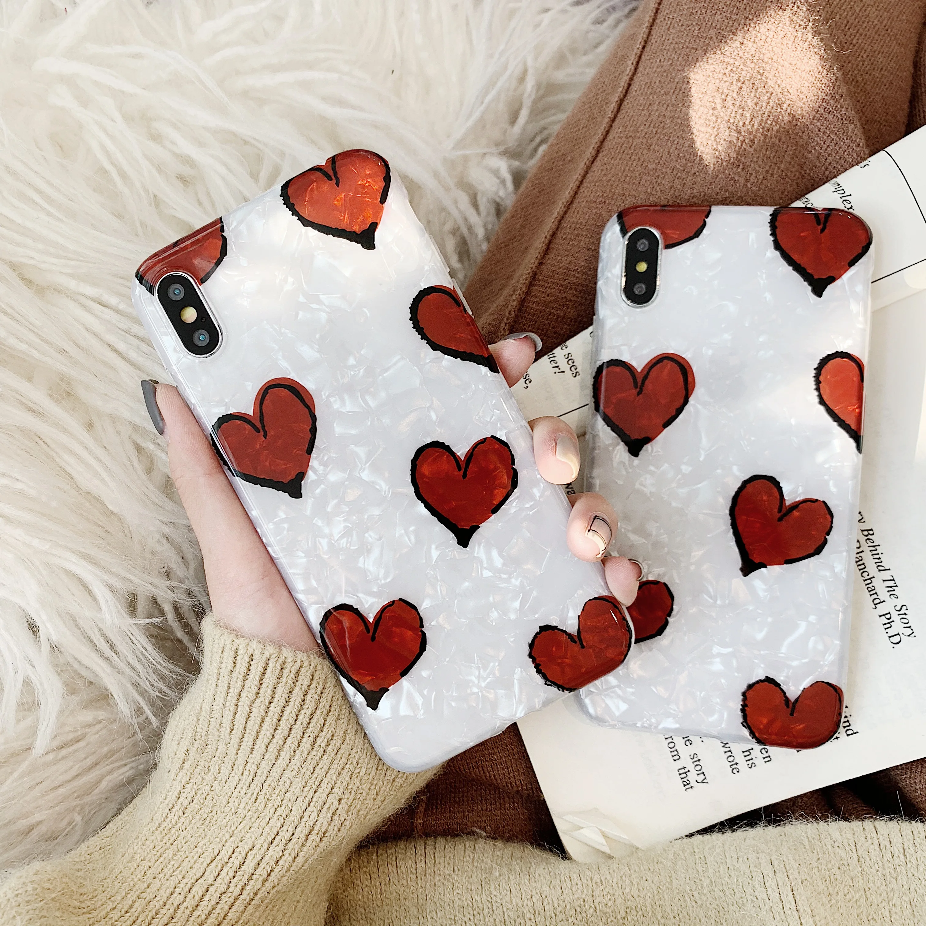 

FastDeng Fashion Shell Phone Cases For iPhone 6 6s 7 8 plus Abstract Red Heart Patterned Cover For iPhone X XS XR XS Max Case
