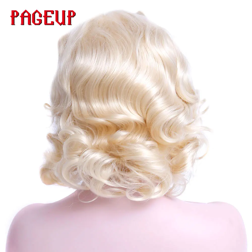 Peluca rubia platino Pelo Rizado sintético Pageup Cosplay pelucas de mujer resistentes al calor Afro peluca corta con flequillo para mujeres negras