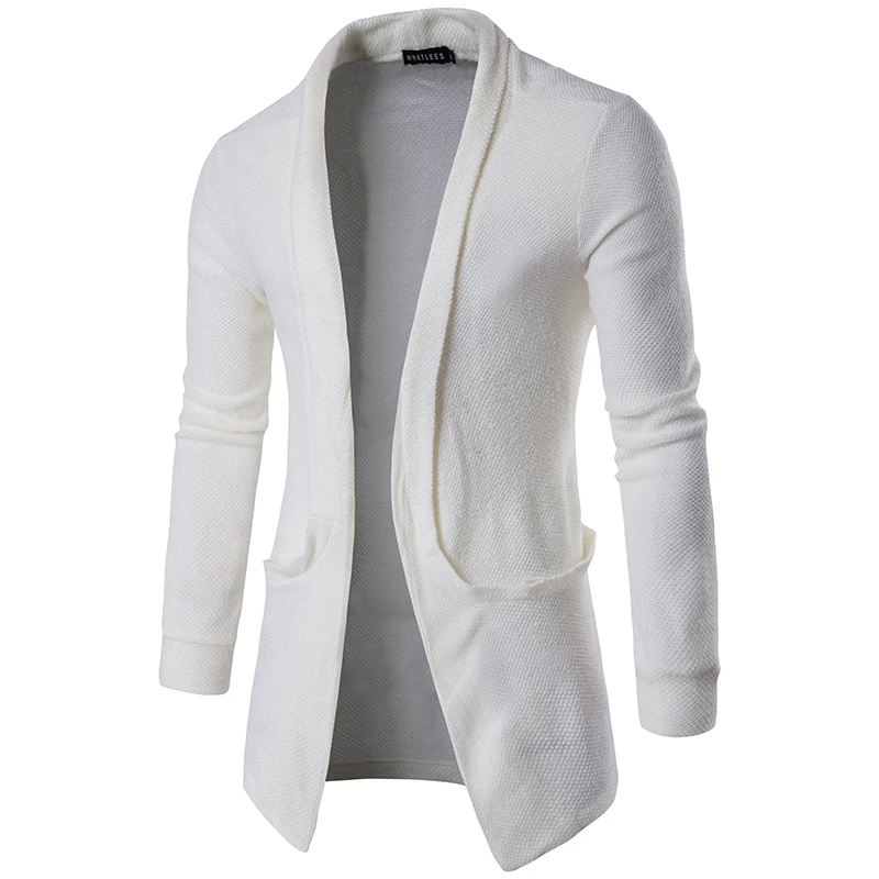 

Men Sweater 2018 New Male Brand Korean Wild Solid Color Casual Knitwear Jersey Slim Fit Pocket Cardigan Plus Size XXL White
