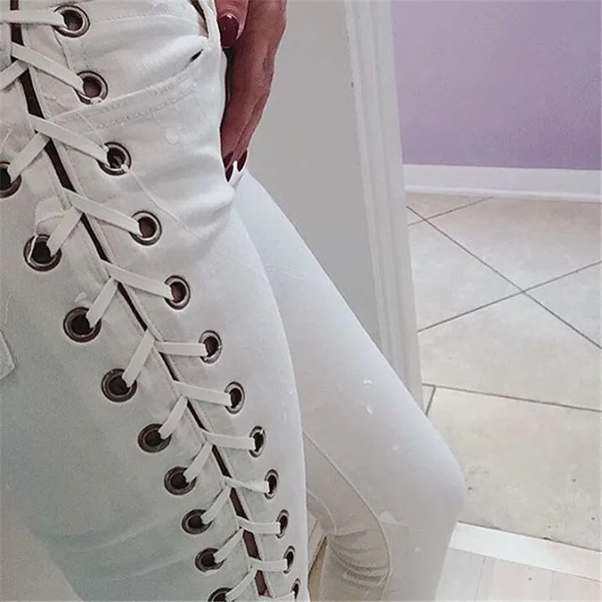 white side lace up jeans
