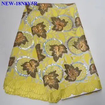 

Yellow Embroidered Net Lace Africa French Lace Fabric High Quality Nigerian French sequins Swiss Voile Lace Fabric 5 yards T0R2