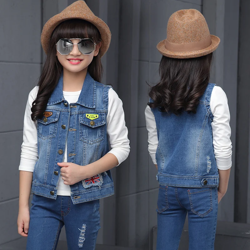 

2017 Child Denim Vest Outerwear Child Spring And Autumn Child Denim Vest Unisex Baby Boys and Girls Waistcoat UK Flag Print