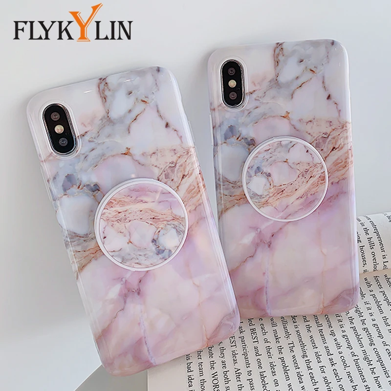 

FLYKYLIN Candy Color Marble Case For iphone XS Max X XR 6 S 6S 7 8 Plus Back Cover on Soft IMD Silicone Coque Capa Holder Stand