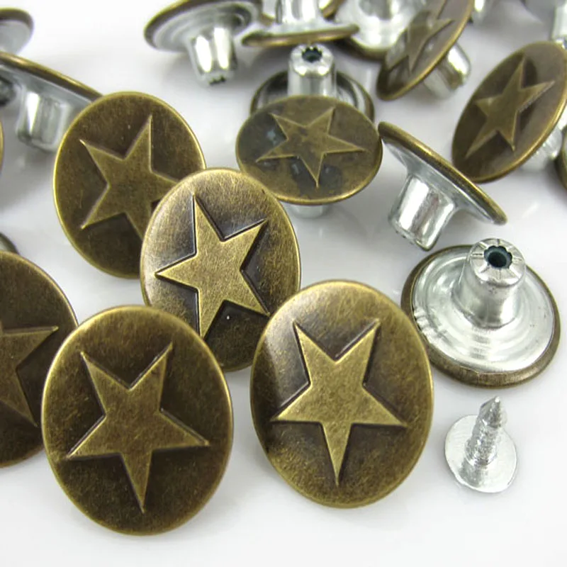 

17mm Bronze Tone Star Buttons Pattern Jean Tack Metal Buttons Knopf Bouton Retrol Buttons Garment Accessories 50 Sets