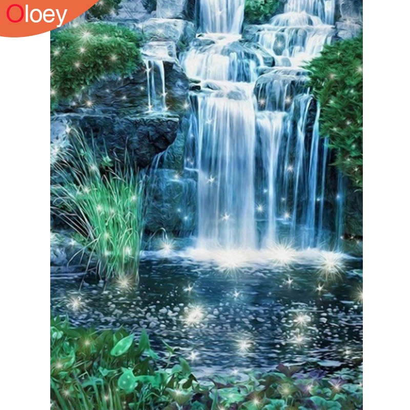

Oloey Diamond Mosaic Cross Stitch Scenery Full Round Drill Wall Decor Rhinestone Diamond Embroidery Waterfall 5D Handmade