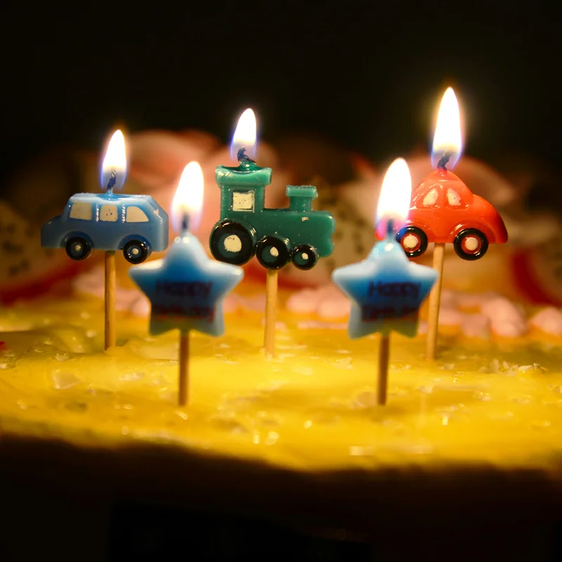

Cartoon Kids Cupcake Toppers Party Birthday Candle Cars Candle with Toothpick for Smokeless baby shower party party decoration