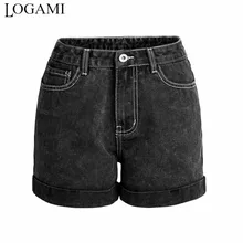 LOGAMI повседневные джинсовые шорты женские с высокой талией джинсовые шорты черные