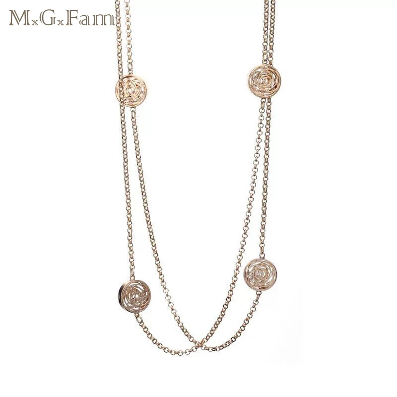 

MGFam 190 cm Rose Flower Crystal Necklaces For Women Long Fashion Jewelry 3 Gold Color Choice