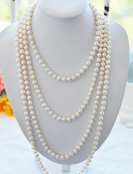 

HOT 003331 100" 8-9mm round white freshwater cultured pearl necklace