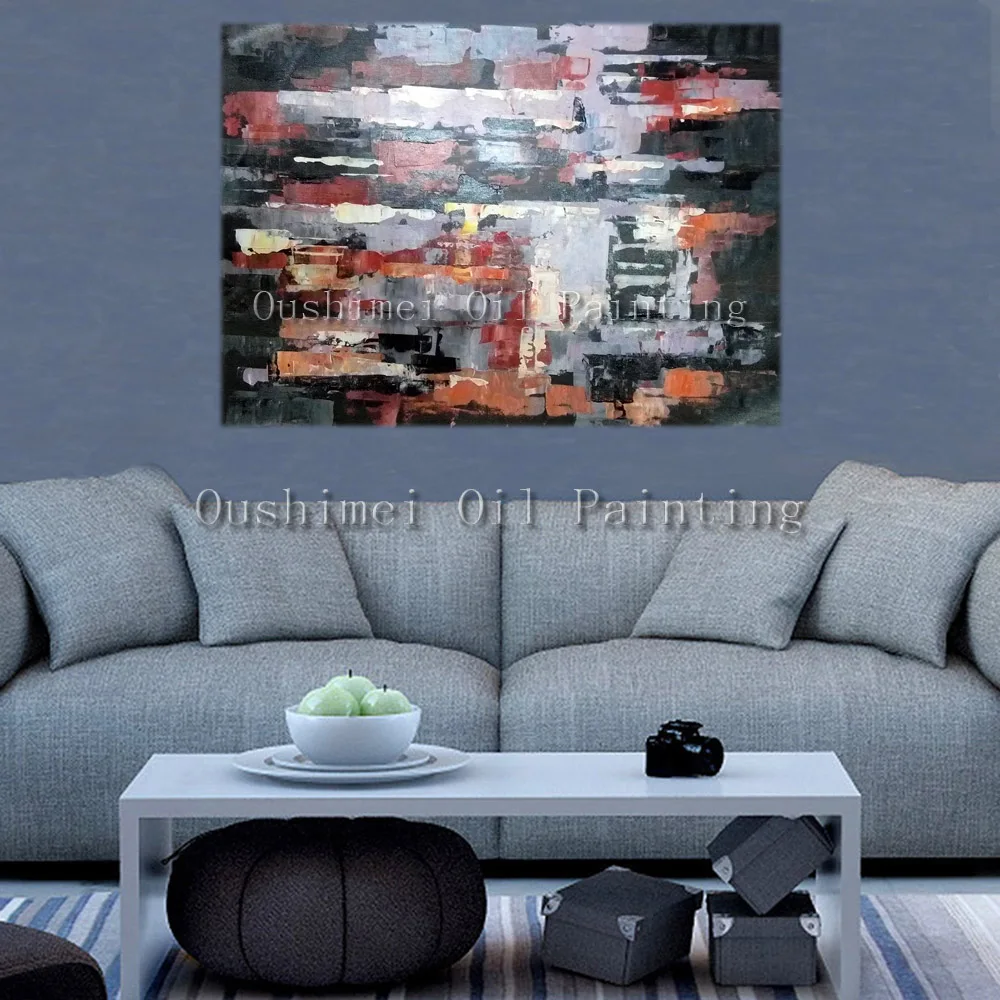 

New Hand Painted Brown Abstract Oil Painting Hang Paintings Modern Knife View Picture Big Size Canvas Painting For Living Room