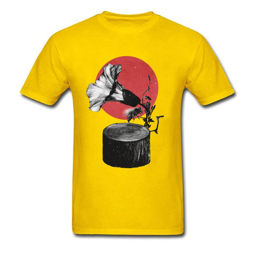 Gramophone Round Neck T-shirts Fall Tops & Tees Short Sleeve Retro 100% Cotton Casual Tee Shirts Summer Man Free Shipping Gramophone yellow