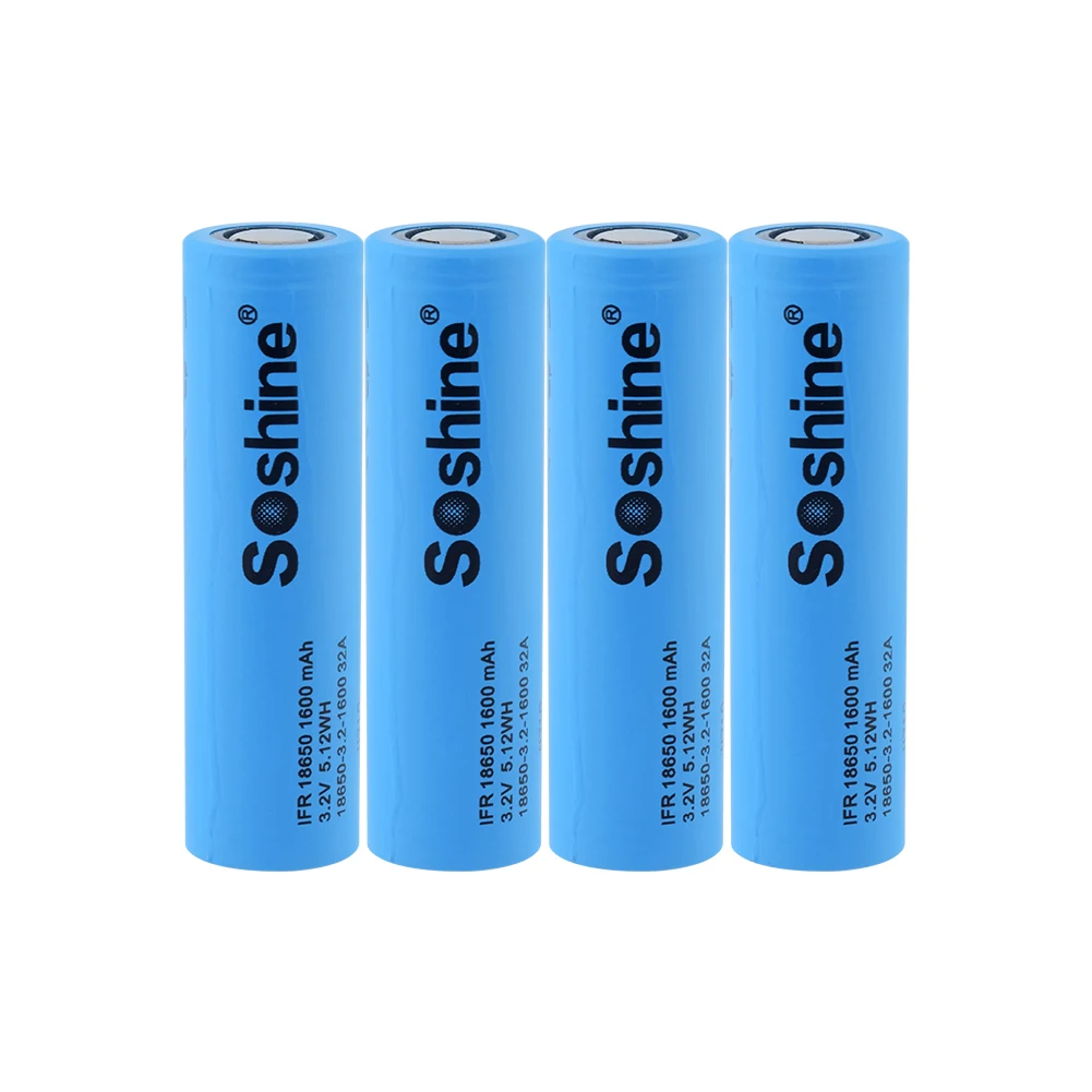 Soshine LiFePO4 18650 аккумуляторная батарея 3,2 V 1600mAh запасная батарея безопасные батареи для промышленного использования для фонариков