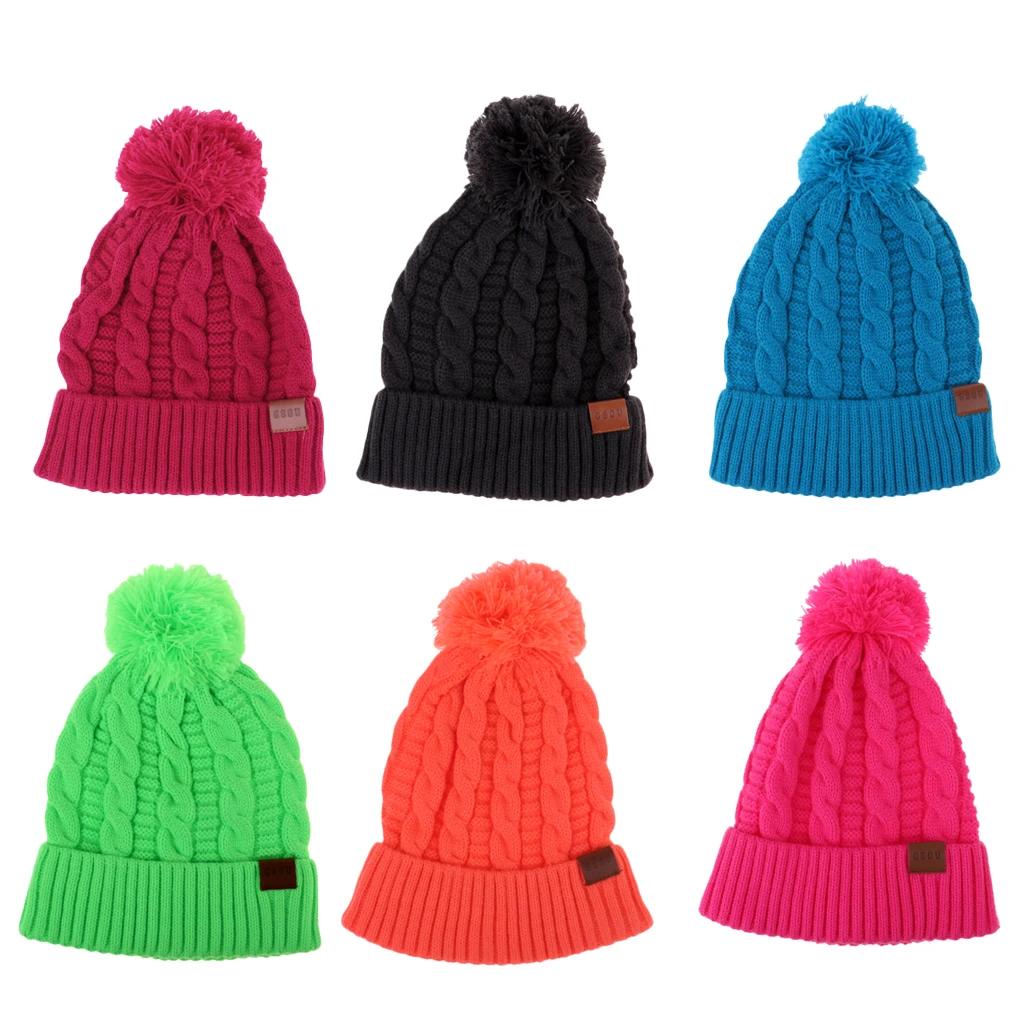 Women Men Winter Knit Hat Beanie Snowboarding Skateboard Pom Knitted Cap with Warm Fleece Lining Skull Soft Thick Cable Ski Cap