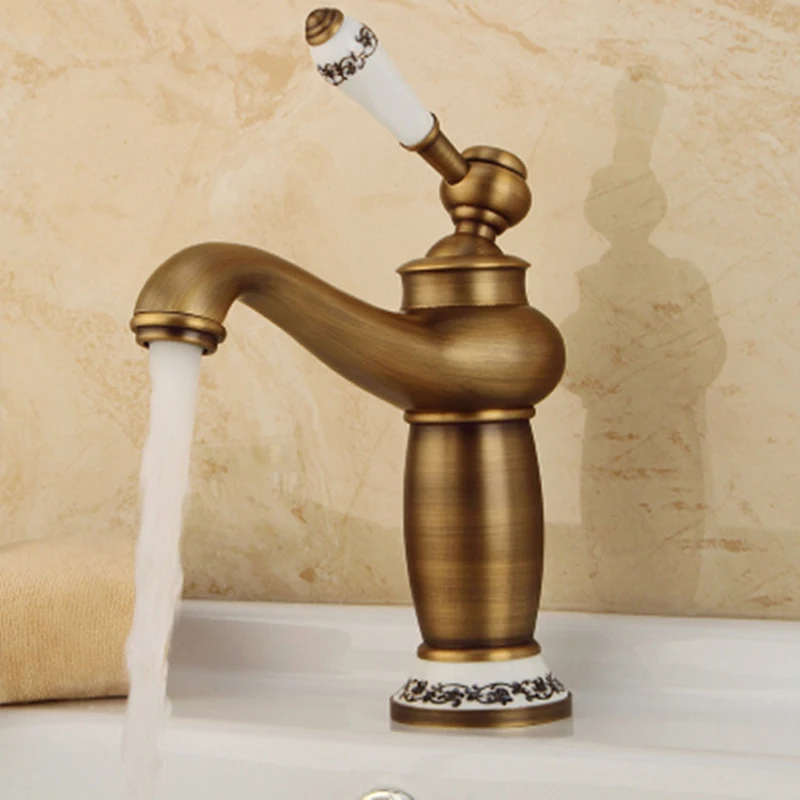 

1 Pc European Antique Rose Gold Blue and White Porcelain Hot and Cold Wash Basin Faucet Retro Wash Basin Full Copper Faucet