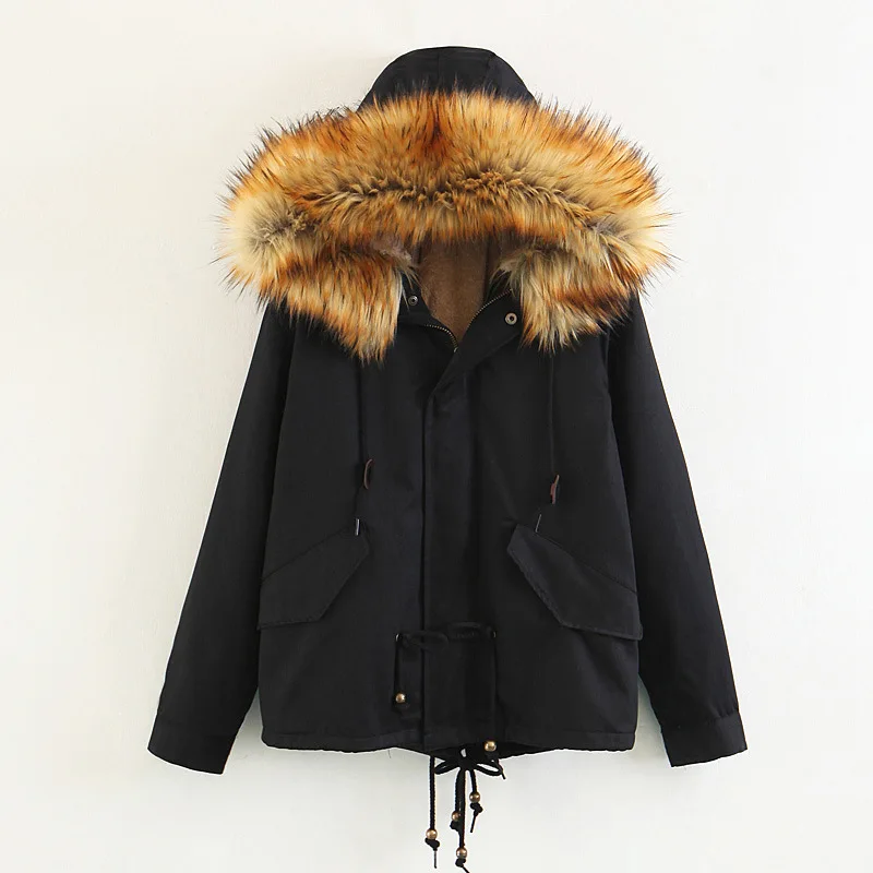 Hiver Neige Femmes Veste Coton Ouatée khaki Épais Black En Coupe army Femme Manteaux Capuchon Chaud Épaisse Fourrure Green Manteau Collier Parka vent De Mlinina À 65wqxx