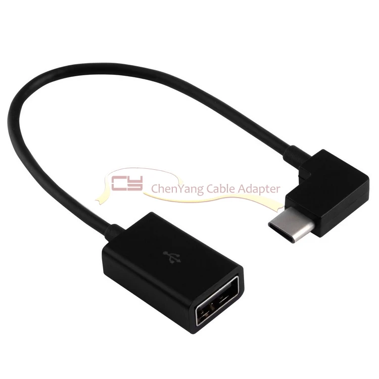 CABLECC прямоугольный 90 градусов USB-C type-C к USB 2,0 Женский OTG кабель для сотового телефона планшета и ноутбука черный