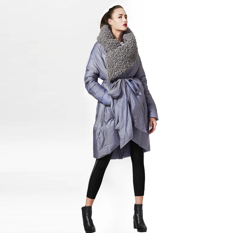 Brand Original Design 2018 Winter Women's Down Jacket Chic Cloak Duck Down Coat Woman Lamb Fur Collar Warm Female Jacket AO734
