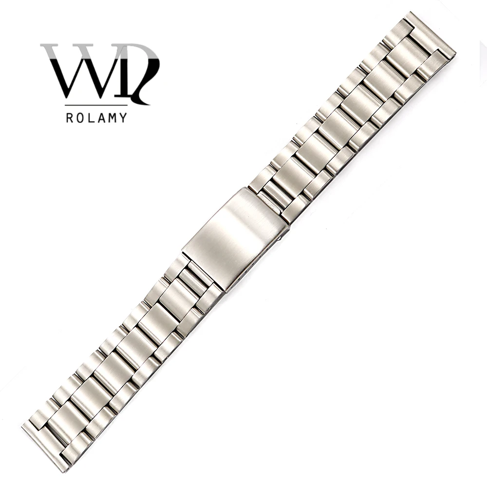 

Rolamy Watch Band 17 18 19 20mm 316L Stainless Steel Silver Brushed Strap Old Style Oyster Bracelet Straight End Screw Links