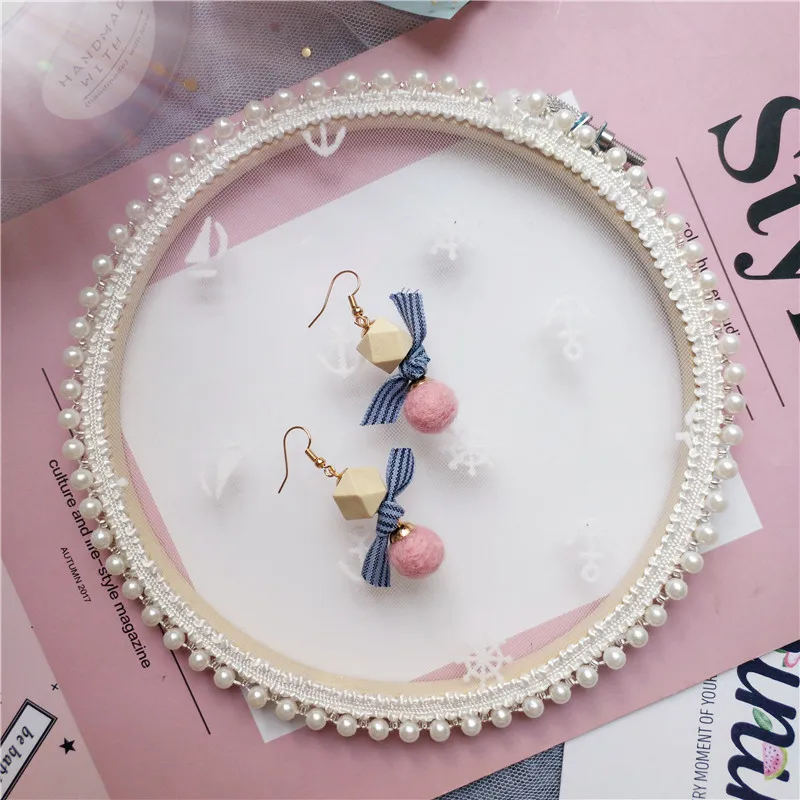 Корейский Япония милый розовый синий бантик принцесса девушки клипсы для женщин Висячие серьги ручной работы модные Jewelry-JQDPER424D5