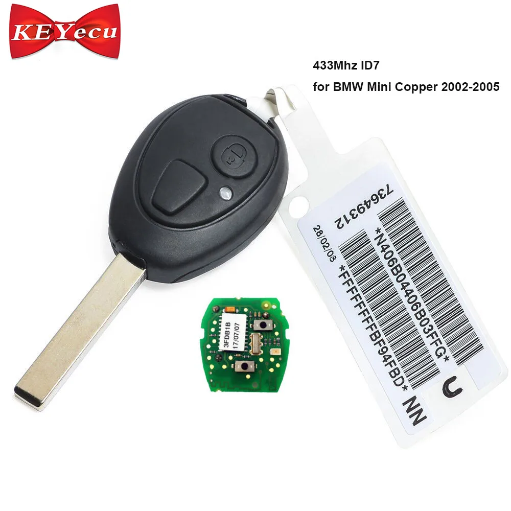 

KEYECU for BMW Mini Copper 2002 2003 2004 2005 Replacement Remote Control Car Key Fob 2 Button 433MHz ID73 Chip