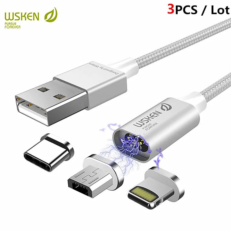 Goede WSKEN Lite 2 3 stks partij Magnetische Kabel Plug Snel Opladen Micro USB Type C USB C Kabel Magnetische Charger Cable voor iphone Kabel 1 m