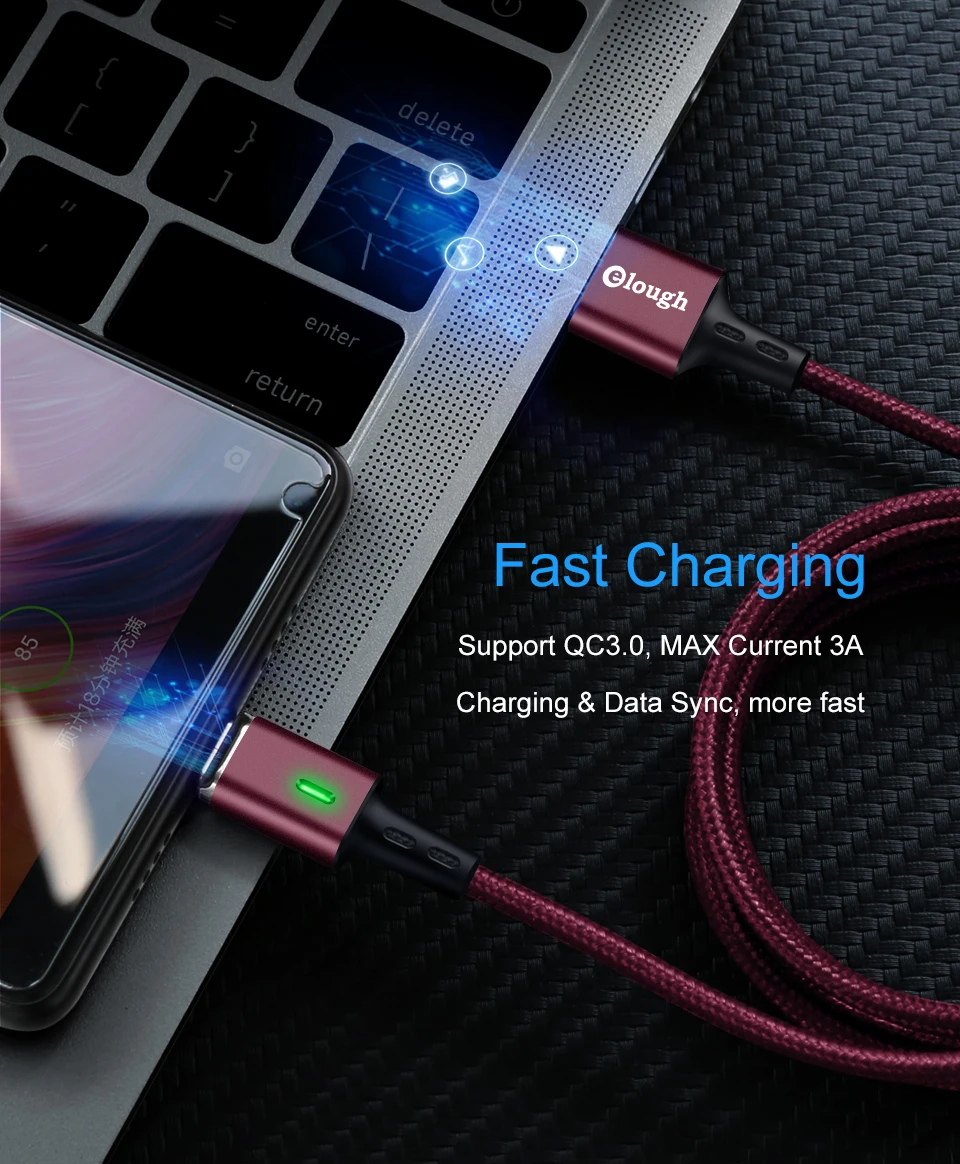 Elough Магнитный зарядный кабель для iphone кабель Micro usb type c кабель для HUAWEI P30 Магнитный кабель быстрое зарядное устройство USB C провод для передачи данных