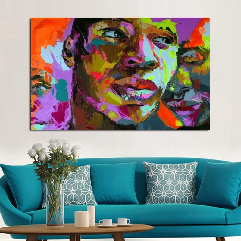 

Modern Abstract Portrait Pictures High Quality Oil Paintings Art Colorful Wall Pictures Colorful Fashion Girl Home Decor