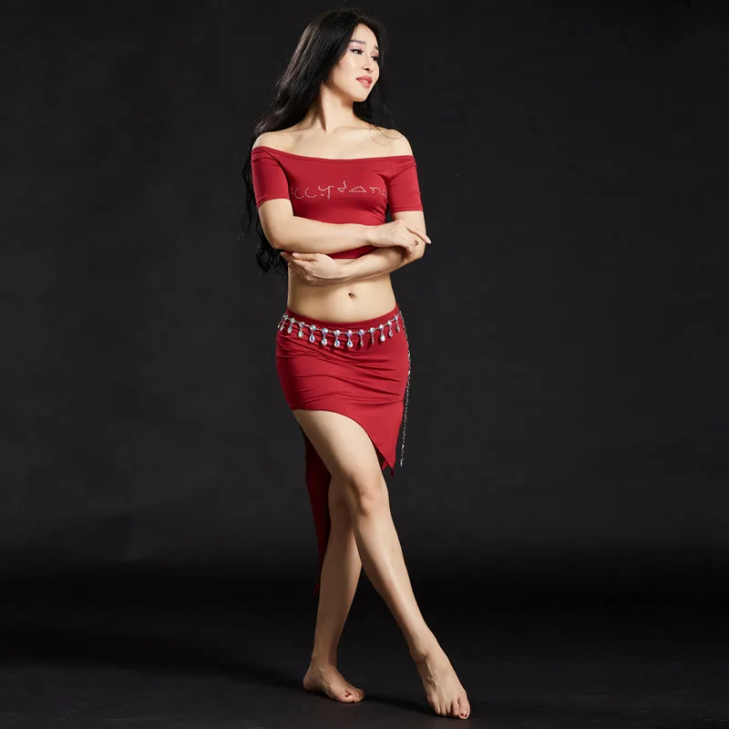 Женский модальный костюм для танца живота, Восточный танцевальный Топ для танцев, юбка, тренировочная одежда, костюм для занятий йогой, 8 цветов