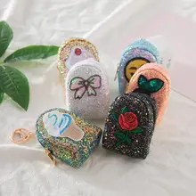 Mulheres Lantejoulas Pingente Keychain Saco de Armazenamento De Fone De Ouvido Mini Backpack Coin Purse(China)