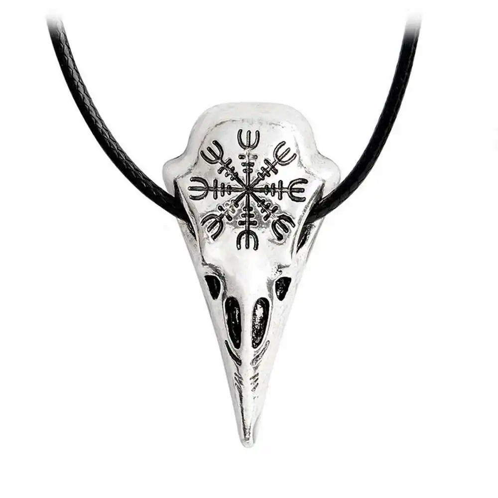 

Viking Compass Rune Crow Pendant Necklace Pirates Vintage Northern Europe Totem Gold&silver Plunder Skull Leather Fashion man