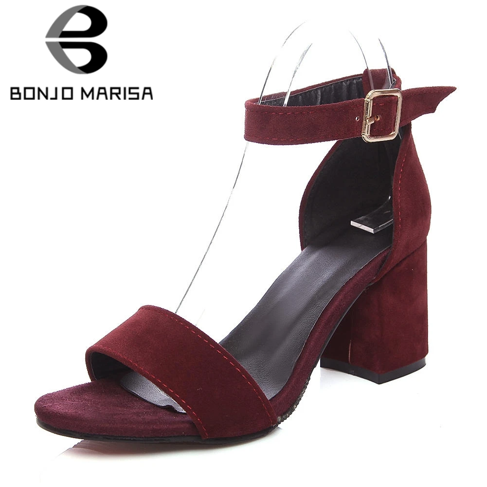 

BONJOMARISA Plus Size 34-46 Elegant Flock Sandals Women Summer Breathable Concise High Heels Sandals Women Shallow Footwear
