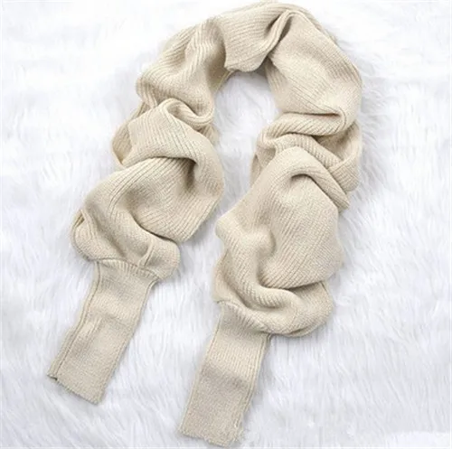 Осень и зима два использования длинный шарф дамы трикотажные ровные рукава шали толстые теплые пончо 7 цветов женские галстуки-бабочки - Цвет: beige