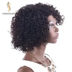Шоколадные кружевные вьющиеся натуральные волосы парики полные концы малайзийские волосы парики с волосами младенца полный для женщин