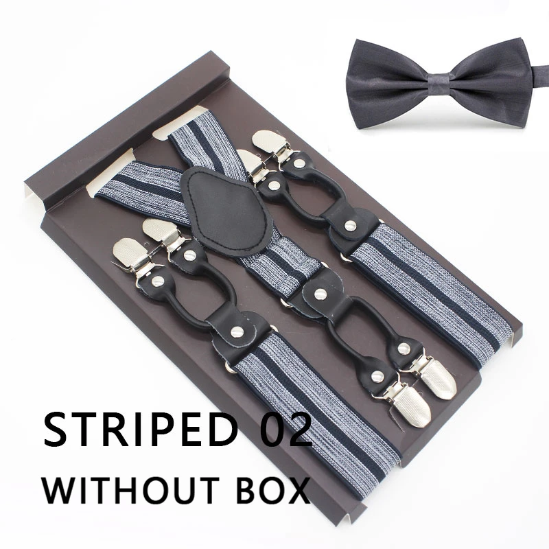 STRIPED 02 Мужские подтяжки набор новые подтяжки с галстуком-бабочкой винтажные повседневные 6 зажимов подтяжки брюки ремень подарок для отца/мужчины - Цвет: STRIPED 02