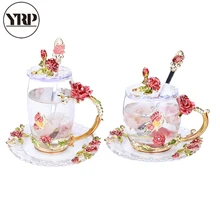 YRP эмалированная чашка набор термостойкого стекла покрытая чашка креативная мини ароматическая красная роза эмалированная стеклянная кофейная чашка