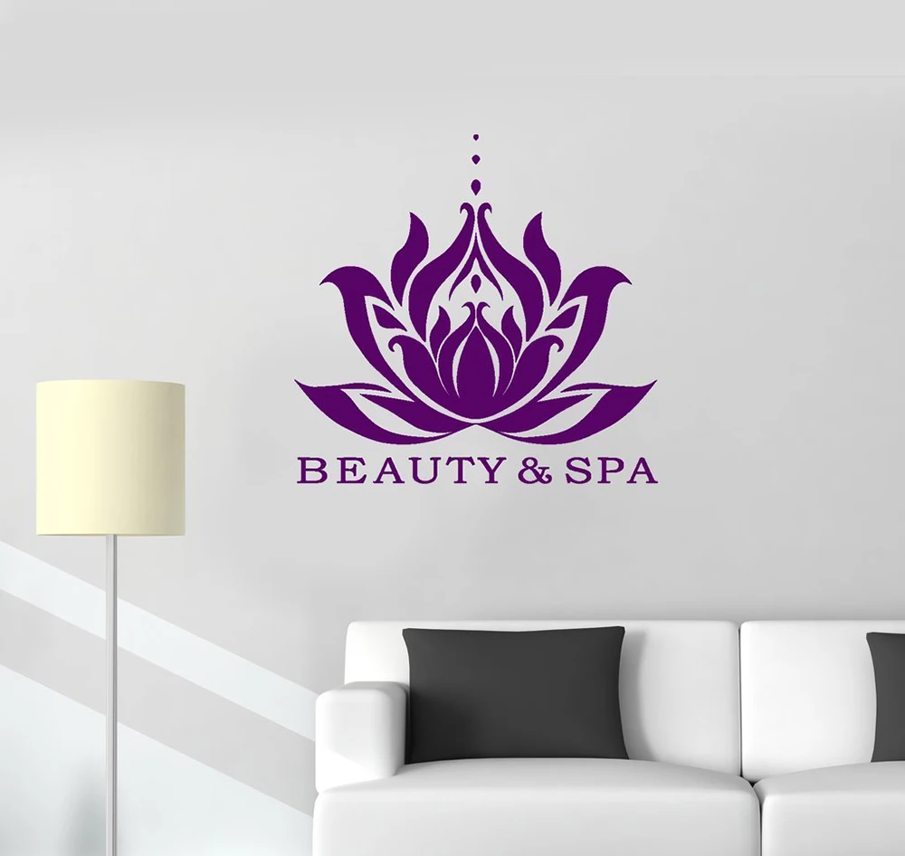 Beauty& Spa Wall Decor Sticker Lotus Decal Relaxing Massage Room Home Decoration Waterproof Vinyl Wall Decals Salon Mural D024