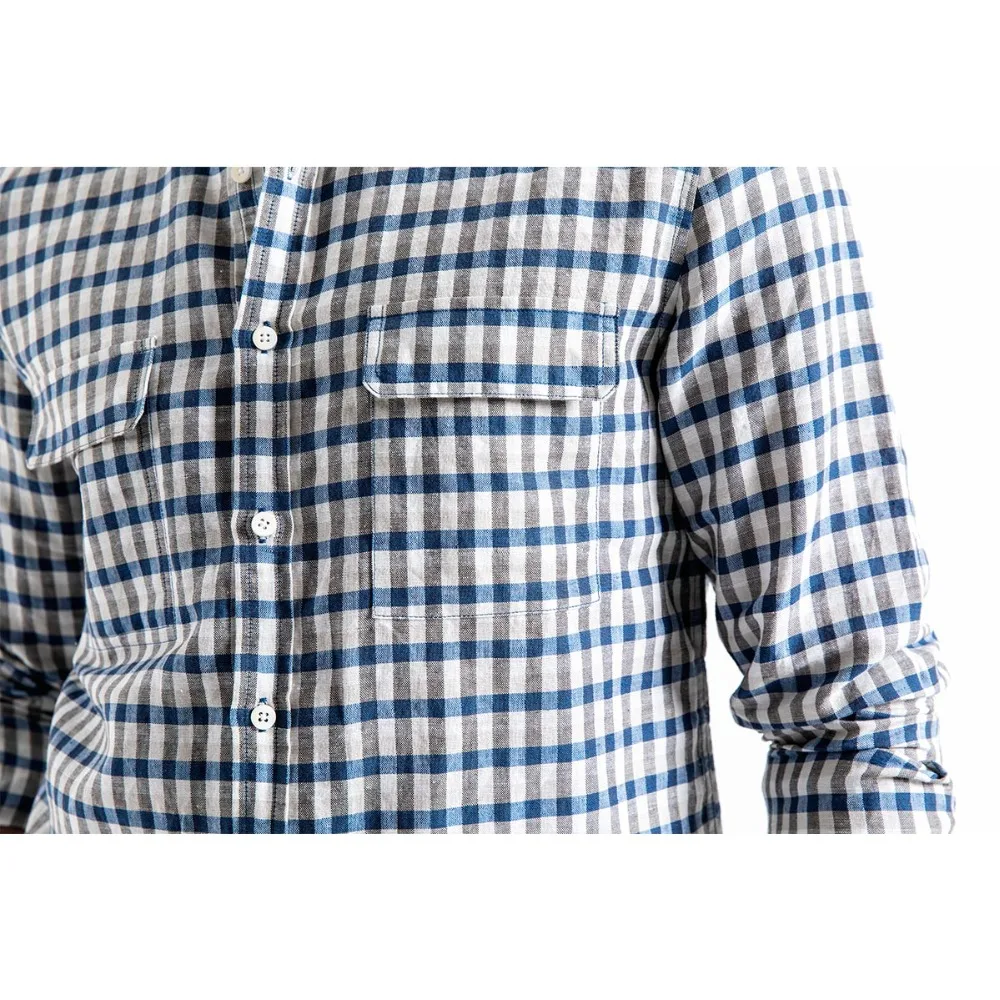 SIMWOOD عارضة قميص الرجال العلامة التجارية الكتان 2019 الخريف أزياء الشارع الشهير كم طويل قمصان مربعة النقش الذكور Camisa الغمد 190174