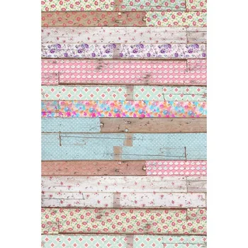 

Vinyl Photography Multi colored backdrop with flowers wood planks children baby background for photo studio